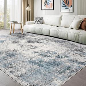 Washable Rug 8x10 Area Rugs for Living Room: Modern Abstract Neutral Soft Carpet for Bedroom Dining Room Under Kitchen Table Home Office Decor - Grey Blue
