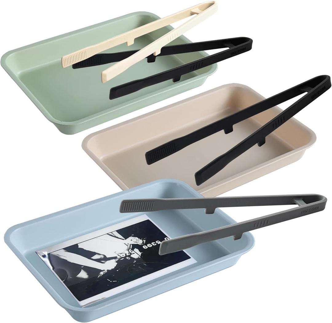 4 PCS Print Developing Tongs and Set of 3 Darkroom Print Film Photo Paper Developing Trays for Cyanotype Developing Fixing 8x10'' 5x7'' 4x5'' Photo Color B&W Film