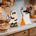 DAZONGE Halloween Decorations Indoor, 2 Pack Cute Wooden Halloween Ghost Witch Decor, Witchy Ghost with Broom & Boo Balloon Centerpieces for Party Mantel Shelf Tabletop (Orange&white)