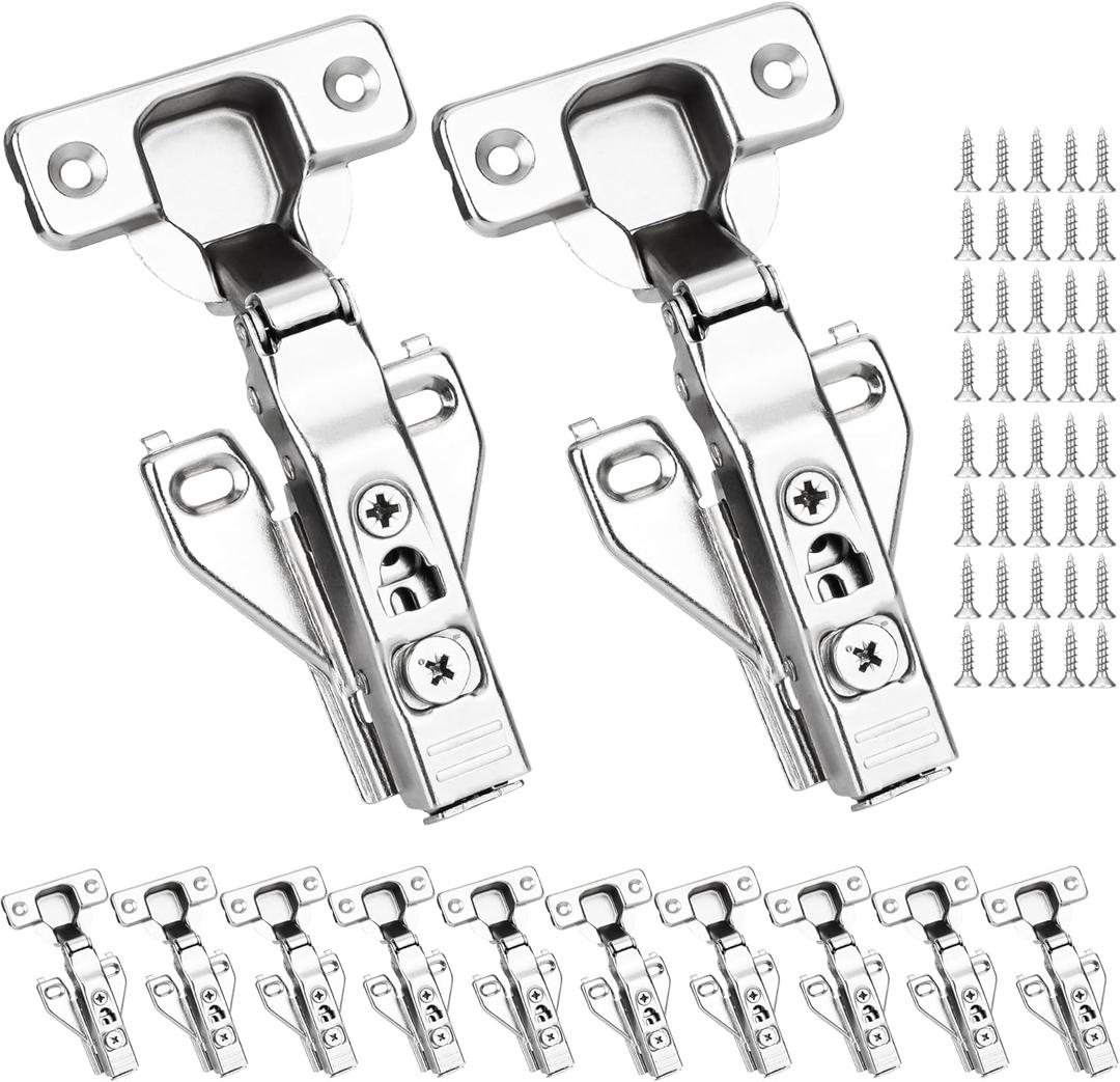 10 Pack 1/2'' Overlay Soft Close Cabinet Hinges  105 3D Adjustable Clip-On Concealed Cupboard Hinges for Kitchen Cabinet Doors, Hidden Cabinet Door Hinges with Screws