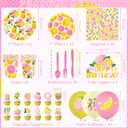 Lemon Birthday Party Decorations for Girl - Pink Lemon Party Supplies including Banner, Plate, Cake Topper, Cup, Napkin, Balloon, Tablecloth - Serves 20