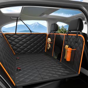 Dog Car Seat Cover for Back Seat, Hard Bottom Back Seat Extender for Dogs - Supports 400lbs,New Waterproof, Scratch Resistant, Anti Slip Portable Dog Hammock,Suitable for Cars, SUVs and Trucks(Orange