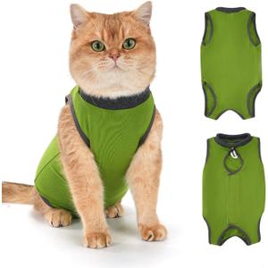 Avont Cat Recovery Suit for Surgery, Breathable Anti-Licking Onesie for Kittens, Surgical Post-Operative Protective Bodysuit, Comfortable Alternative to E-Collar -Green (L)