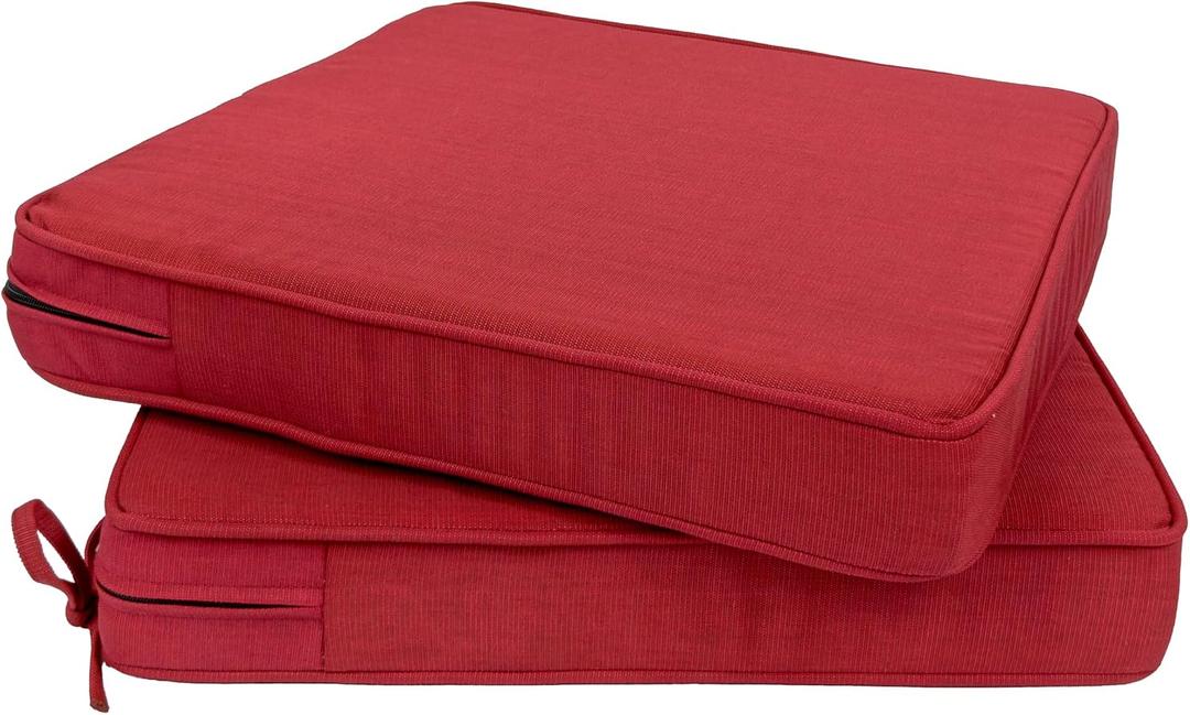 Outdoor Chair Cushions Set of 2,19x19x3 Square Outdoor Chair Cushions,Fade Resistant Water Resistant seat Cushion with Hidden Zipper&Ties for Patio Furniture,Crimson Red
