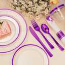 BESTSTAR 350PCS Clear and Purple Disposable Plates Set for 50 Guests, 100 Plastic Plates, 50 Plastic Cups, 50 Pre-Rolled Napkins with Cutlery for Party, Birthday, Wedding, Thanksgiving, Christmas