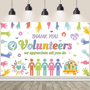 AIBIIN Thank You Volunteers Banner Volunteer Appreciation Decorations Backdrop Happy National Volunteer Week Month Banner Colorful Volunteers Appreciation Decor 70.8 x 43.3 Inch