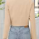 ELLEVEN Womens Cropped Blazer Business Casual Open Front Long Sleeve One Button Jacket (Beige, XS)