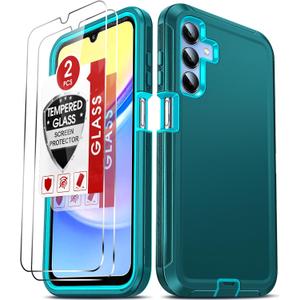 LeYi Compatible for Galaxy A15 5G Phone Case: Samsung Galaxy A15 5G Cover with 2Pcs Tempered Glass Screen Protector, Heavy Duty 3 in 1 Full Body Shockproof Rugged Funda para A 15 5G SM-A156U, Teal