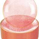 Rubtlamp 60 Pieces Pink Gold Plastic Plates - 10 inch Pink Plastic Dinner Plates - Hammer Pattern Design - Fancy Clear and Gold Disposable Plates Ideal for Mother's Day