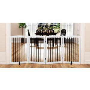 PUPETPO Freestanding Pet Gate for Dogs, Indoor Wooden Dog Gate for House, Foldable Dog Gate for Doorway, Stair, Gates for Dogs Indoor, 80 Inch Wide, 4 Panels 32", White