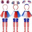 Shyyween 9pcs 4th of July Tutu Set for Women Red White and Blue Tutu Stars Skirts 4th of July and Headband Striped Socks Patriotic Costume Outfits Accessories for Independence Day Cosplay Party (XS)
