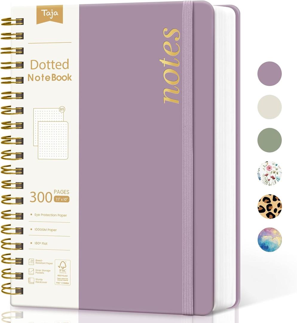 Spiral Dotted Notebook Journal for Work, 300 Pages, Thick B5 (7.1"x10") Bullet Dotted Journal for Women & Writing, Hardcover Notebook for Note Taking, Perfect for Work School Note Taking Business, Purple