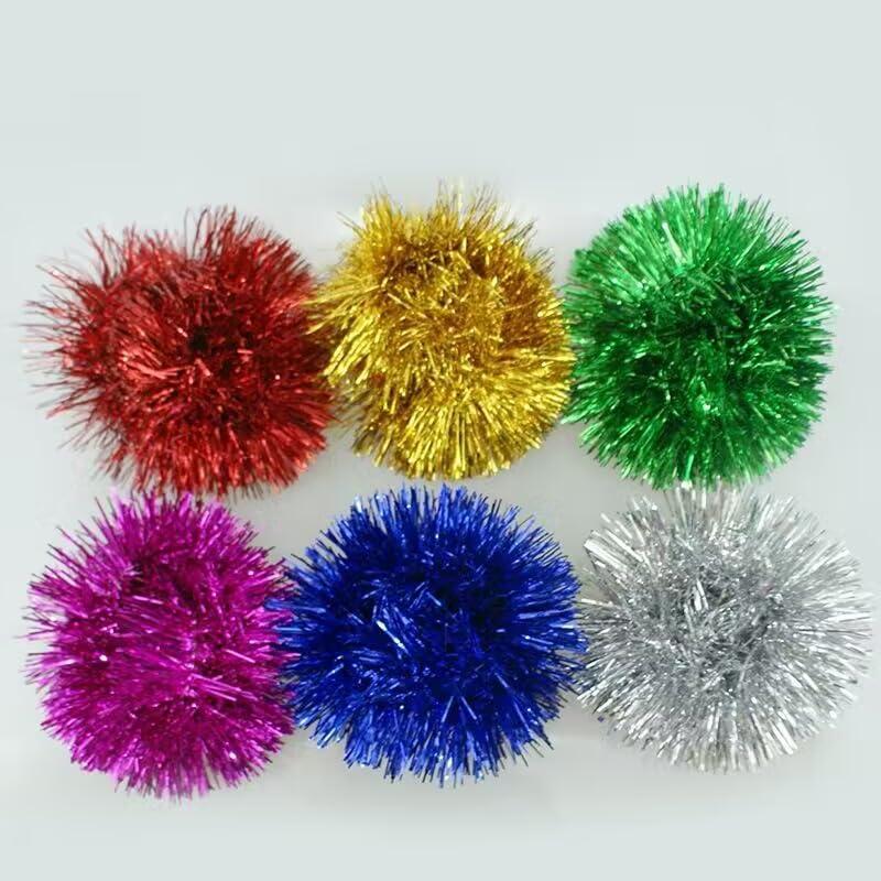 YYCRAFT 18pcs Jumbo Glitter Tinsel Pom Poms Sparkle Balls for DIY Craft,Cat Toys(2 Inch,6 Colors)