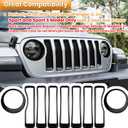 Front Grille Mesh Inserts & Headlight Cover for Jeep Wrangler JL JLU Sport & Sport S Only 2018-2023 Exterior Accessories Clip-in Grille Guard Cover Headlight Bezels Trim Ring (Black 9PCS)