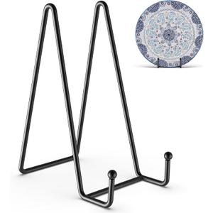 HONGYUTAI 3 Pack 8 Inch Plate Stands for Display Picture - Table Top Display, Decorative Metal Frame Holders for Book, Photo and Platter, Tabletop Art, Black