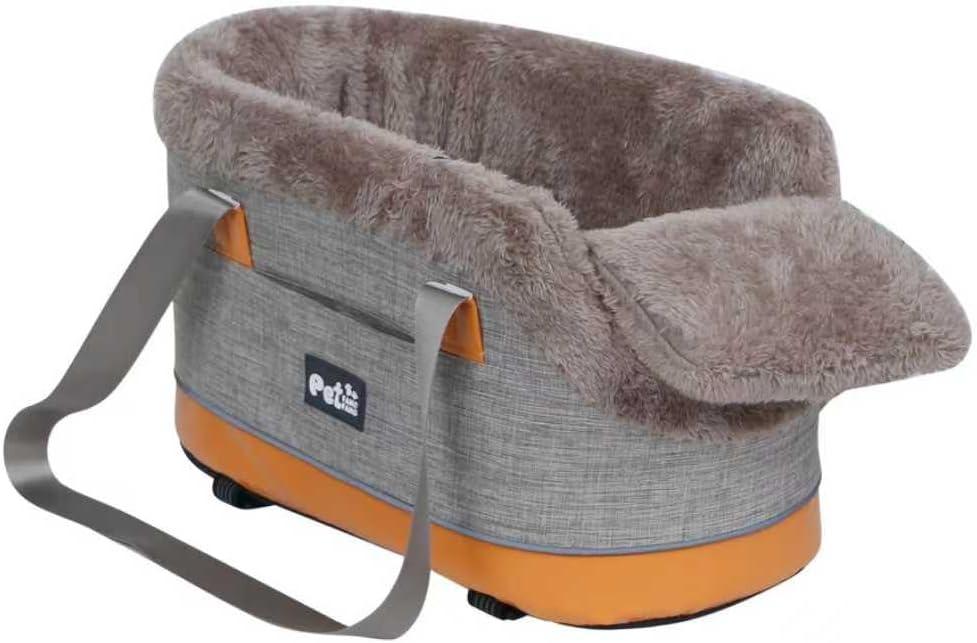 Pet Car Center Console Elevated Armrest Car Seat for Small Puppy, Dogs & Cats (Up to 10 lbs) Dark Gray Washable Plush Carrier with Safety Leash, Fits Front Vehicle Console Space (Khaki)