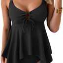 Aidonger Tankini Swimsuit for Women Tummy Control Two Piece Bathing Suit V Neck Flowy Swimwear Top with Bottom Size L