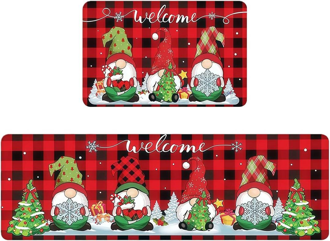 2 Christmas Kitchen Carpet and Floor Mat Set Christmas Winter Farmhouse Non Slip Carpet Christmas Snowman Floor Mat Kitchen Home Corridor Holiday Decoration, 16 x 23 and 16 x 47IN (B)