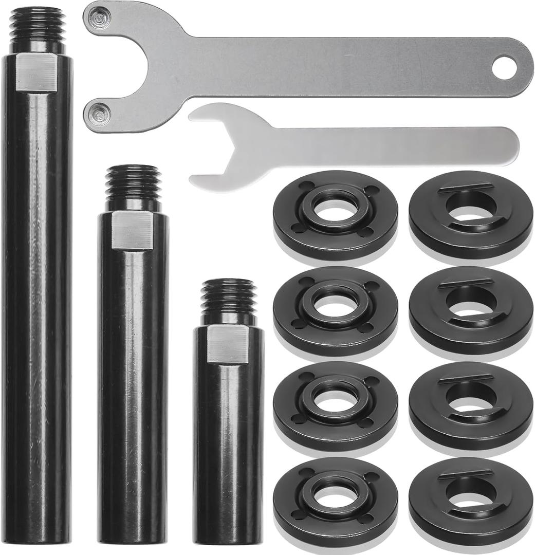 Angle Grinder Attachments Kit with 3 Extension Rods (5.5"/4"/3"), 4 Sets Flange Nut Assemblies & 2 Spanner Wrench - 5/8"-11 Thread Compatible with DeWalt Milwaukee Makita Bosch Grinder Accessories