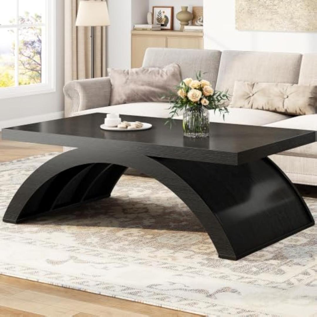 HSH 47" Modern Rectangle Wood Coffee Table for Living Room, Black Oak