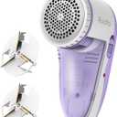 Ruidla Fabric Shaver Lint Shaver Defuzzer, Electric Lint Remover, Rechargeable Sweater Shaver with Replaceable Stainless Steel 3-Leaf Blades, Dual Protection, Removable Bin, (Micro-b Charging) (Purple)