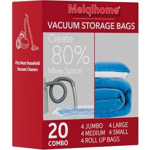 MEIQIHOME Vacuum Storage Bags, Space Saver Sealer Bags,Vacuum seal bags for clothing, Pillows, Comforters, Blankets, Bedding,Travel,20 COMBO