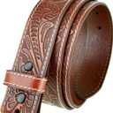 Genuine Full Grain Western Engraved Tooled Leather Strap or Belt 1-1/2" Wide (Tan)