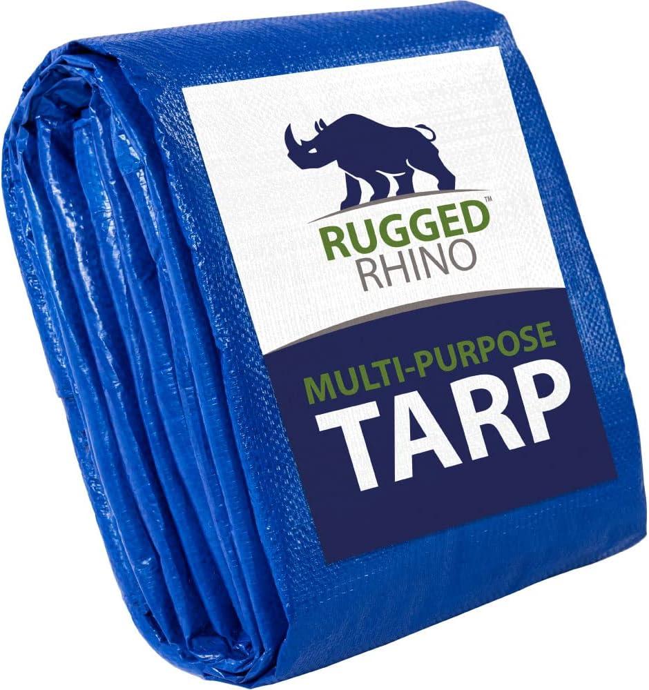 RUGGED RHINO All Weather 100% Waterproof Heavy Duty Tarp, 10x20, UV Temperature Resistant Tarps, High Durability Multipurpose Cover, for Home Outdoor Winter Snow Clean Up, Camping, 5 Mil, 1 Pack, Blue