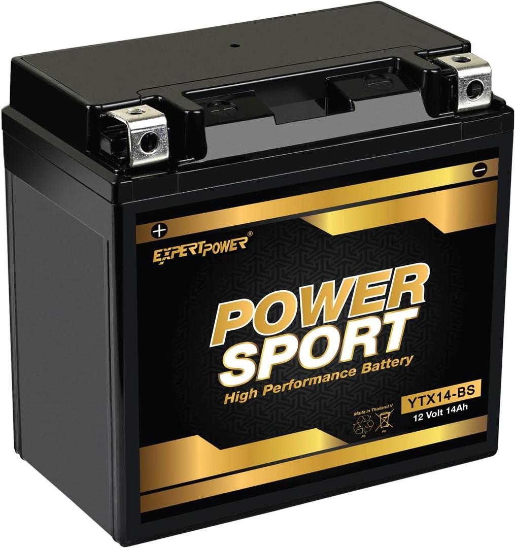 ExpertPower YTX14-BS ATV Battery - 220 CCA AGM Motorcycle Battery 12V 14Ah 10Hr ETX14-BS, UTV, Scooter, Snowmobile, 4 Wheeler Powersports Batteries, Fourtrax 300, Rancher 420, Pioneer 500-700-1000