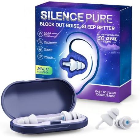 Ear Plugs for Sleeping, Reusable Soft Silicone Earplugs for Noise Reduction (35dB) Hearing Protection, 3D Oval Design for Side Sleepers, Noise Cancelling Earbuds, 2 Pairs (S + M/L)