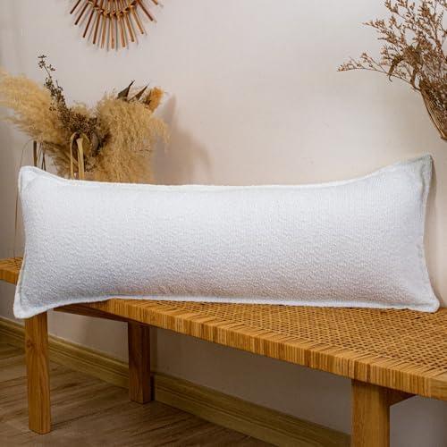 JoraLion 14x36 Neutral Textured Boucle Throw Pillow Cover, Cream White Textured Lumbar Pillow Cover Ivory Cozy Soft Cushion Case for Couch Sofa Bed Living Room Home Decor, Pack of 1 (Cover Only)