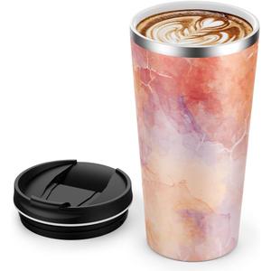 Insulated Coffee Mug with Ceramic Coating, 18oz Travel Mug with Leak-proof Lid, Vacuum Double-wall Tumbler, Stainless Steel Thermal Cup for Tea, Hot Cocoa, Cold Beverage, Ice Drinks (White-orange.granite)