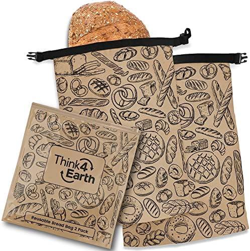THINK4EARTH® - Large Bread and Baguette Bags (Brown, Bread Bag 2 Pack)