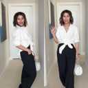 Xiaoxuemeng Womens Wide Leg Pants Cotton Linen Barrel Pants Elastic Waisted Lounge Trousers with Pockets (Black, M)