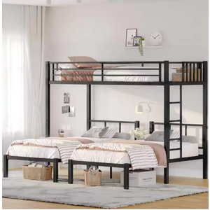 Triple Bunk Bed: Twin XL Over Twin and Twin Metal Bunk Beds in Black Color - Space-Saving Design for Kids' Bedroom,  Package size: Sub item 1 W1580P287773 Package Quantity: 1 92.52*14.17*4.33 IN. 59.75lbs, Sub-Item 2: W1580P287770 Package Quantity: 1 44.88*15.94*6.89 in.