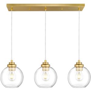 8-Inch Gold Kitchen Island Light,Clear Globe Glass,3-Light,BG-3S
