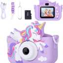 Unicorn Toys Camera for Kids Girls Age 3-8, Toddler Kids Digital Camera Christmas Birthday Gifts for 3 4 5 6 7 8 Years Old Girl, Cute Selfie Video Camera, HD 1080P, 32GB SD Card, Purple
