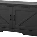 HOMSHO 2-Tier Storage Bench, 39.4" Wide Shoe Bench with Padded Seat Cushion, Entryway Bench with 2 Barn Doors and Adjustable Shelf, Black