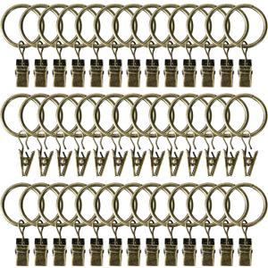 Curtain Rings with Clips Hooks 44Pack 1.26 inch Metal Stainless Steel Drapery Rings for Tension Rod Bracket Eyelets Decorative Hangers, Bronze (1.26" Interior Diameter)