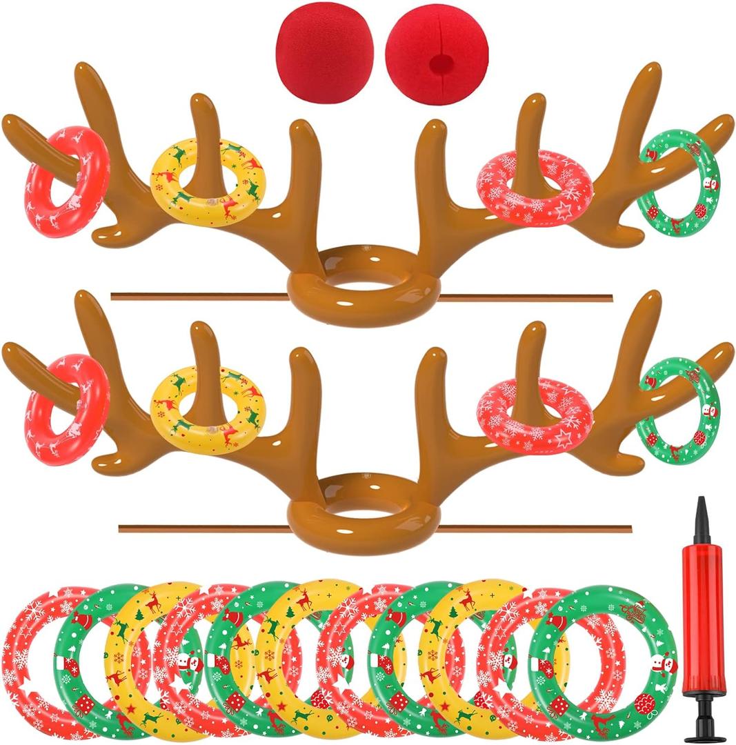 Christmas Games Decorations, Inflatable Reindeer Antler Ring Toss Game, Stocking Stuffers for Men Women Kids Teens Adults, Christmas Party Games Fun Xmas Gifts Carnival Holiday Family (Brown-2 Pack)