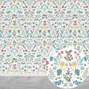 JiffDiff Wildflowers Floral Peel and Stick Wallpaper, Flower and Leaf Contact Paper Boho Removable Waterproof Self Adhesive Wall Paper for Bedroom Bathroom, 17.3" x 475"(56 sq. ft) (Beige, Coral)