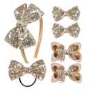 Sequin Grosgrain Bow Hair Accessories Gift Set  6-Piece Sparkling Hair Bows, Clips, Headband & Hair Tie for Little Girls and Toddlers Gold)