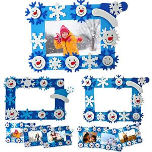 4E's Novelty Foam Snowflake Picture Frame Craft (12 Pack) Bulk Christmas Winter Crafts for Kids Toddlers 3-12, Individually Wrapped Arts & Crafts for Classroom