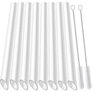ALINK Reusable Clear Boba Straws, 13 mm x 10.5 in, Jumbo Hard Plastic Smoothie Straws for Bubble Tea, Popping Pearls, Pack of 8 with 2 Cleaning Brush