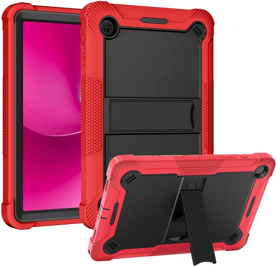 Case for T-Mobile REVVL Tab 2 Android 15 Tablet 10.1 inch,Heavy Duty Shockproof Protective Cover with Kickstand,Kids Friendly,4 Corners Thicken Shockproof,Red+Black