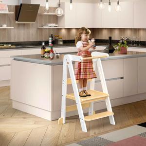 Mr IRONSTONE Foldable Toddler Step Stool, Toddler Kitchen Stool Helper with 3 Adjustable Height, Kids Step Stool Standing Tower for Counter Sink Mr IRONSTONE Foldable Toddler Step Stool, Toddler Kitchen Stool Helper with 3 Adjustable Height, Kids Step Stool Standing Tower for Counter Sink