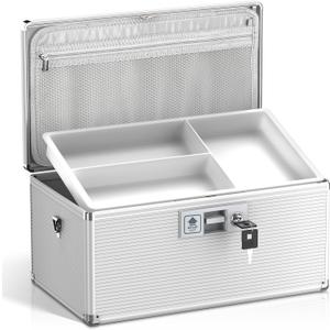 Medicine Lock Box with Key, Alluminum Alloy Box for Medication,First Aid Box with a Removeable Tray to Store Medicines & Pills for Home, Silver, 16 * 9.25 * 7.48 Inch