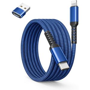 Basesailor USB C to Lightning Charger Cable 6.6ft with USB A Adapter,iOS Type C Power Delivery PD Fast Charging Cord for iPhone 11 12 13 14 Mini Pro Max,SE,iPad 8th 9th Generation (Blue)