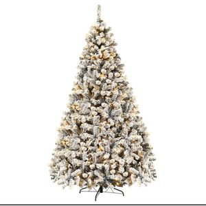 9 ft. Pre-Lit LED Flocked Snow Hinged Pine Artificial Christmas Tree with 550 White Lights