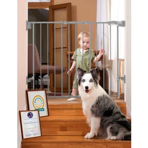 Babelio Baby Gate for Stairs, Kitchen & Doorways, 26-43" W 28" H No Bottom Bar| Easy Installation| One-Handed Operation| Auto-Close| Hardware Mount Safety Dog/Pet Gate Indoor (Grey)